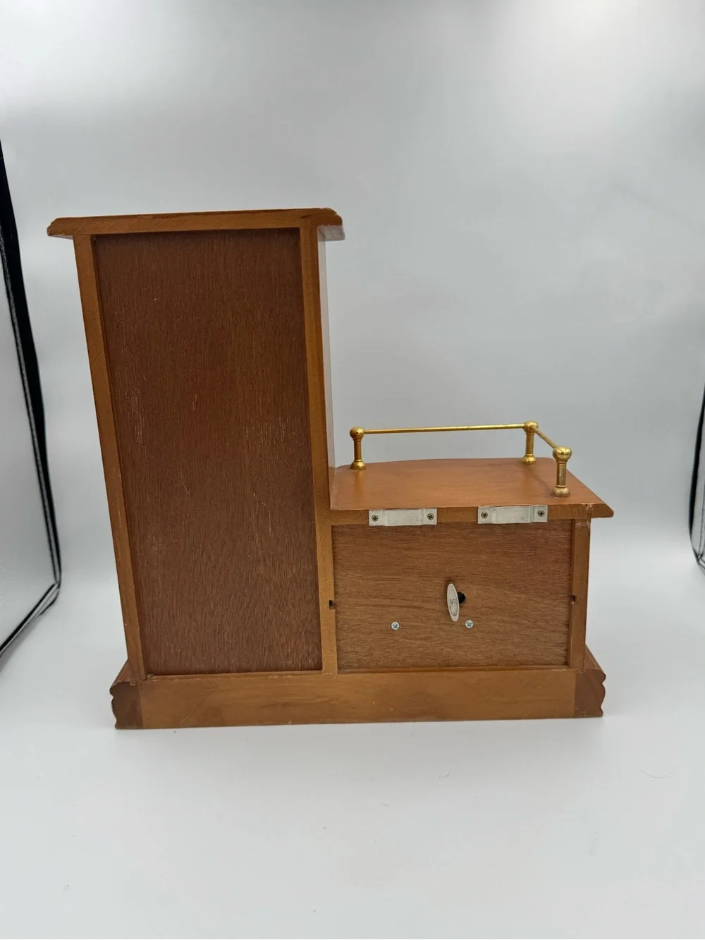 Vintage Musical Wooden Jewelry Box Armoire‎ Etched Glass Door w 2 Drawers